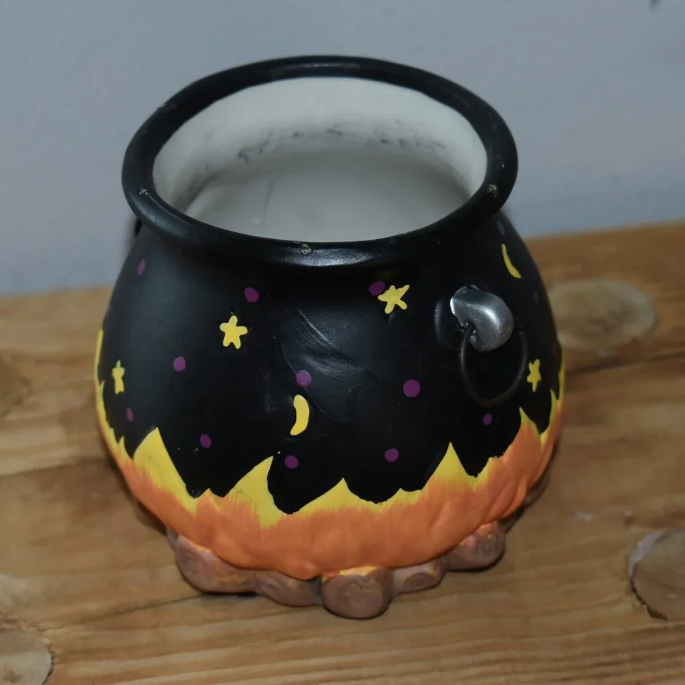 Vintage Ceramic Stars Moon Witch Cauldron Candle Holder Fall Halloween Decor